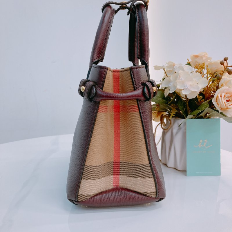 MS0571 Burberry 博柏利 手提 斜背 酒紅色 金扣 The Banner House Small Tote Shoulder Bag Burgundy x GHW-3