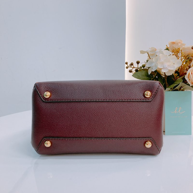 MS0571 Burberry 博柏利 手提 斜背 酒紅色 金扣 The Banner House Small Tote Shoulder Bag Burgundy x GHW-4
