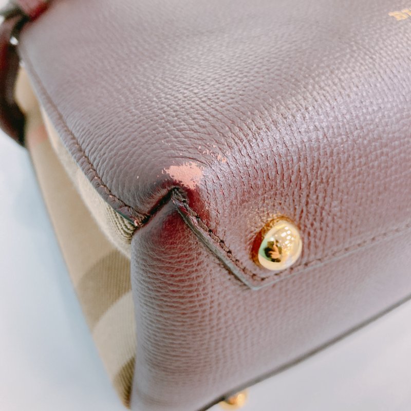MS0571 Burberry 博柏利 手提 斜背 酒紅色 金扣 The Banner House Small Tote Shoulder Bag Burgundy x GHW-5