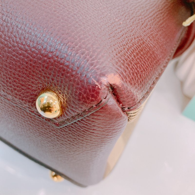 MS0571 Burberry 博柏利 手提 斜背 酒紅色 金扣 The Banner House Small Tote Shoulder Bag Burgundy x GHW-6