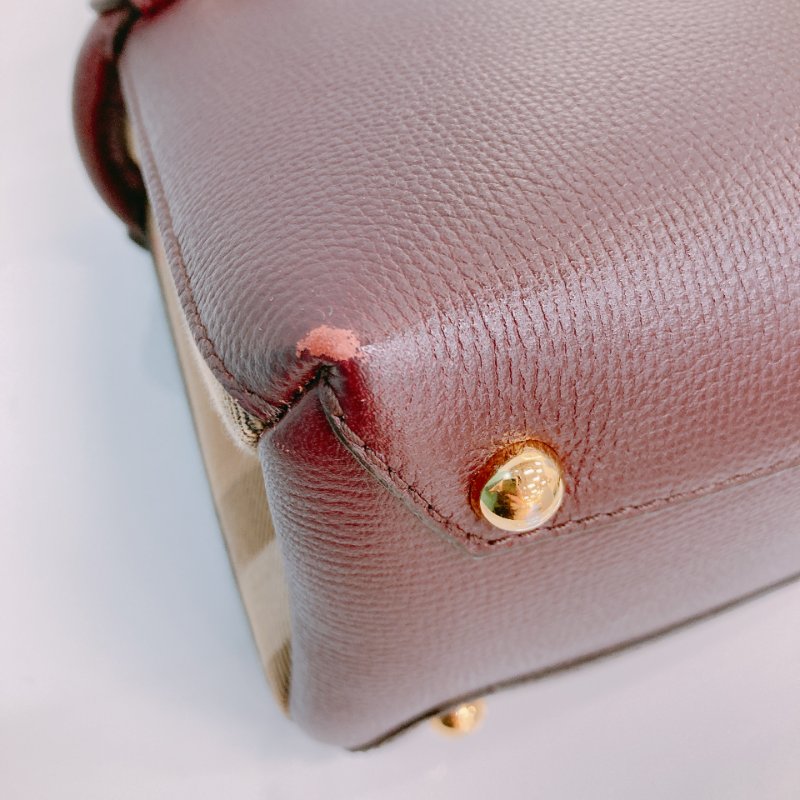 MS0571 Burberry 博柏利 手提 斜背 酒紅色 金扣 The Banner House Small Tote Shoulder Bag Burgundy x GHW-7