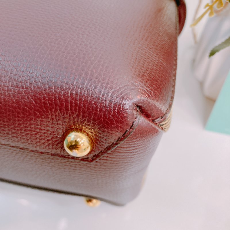 MS0571 Burberry 博柏利 手提 斜背 酒紅色 金扣 The Banner House Small Tote Shoulder Bag Burgundy x GHW-8