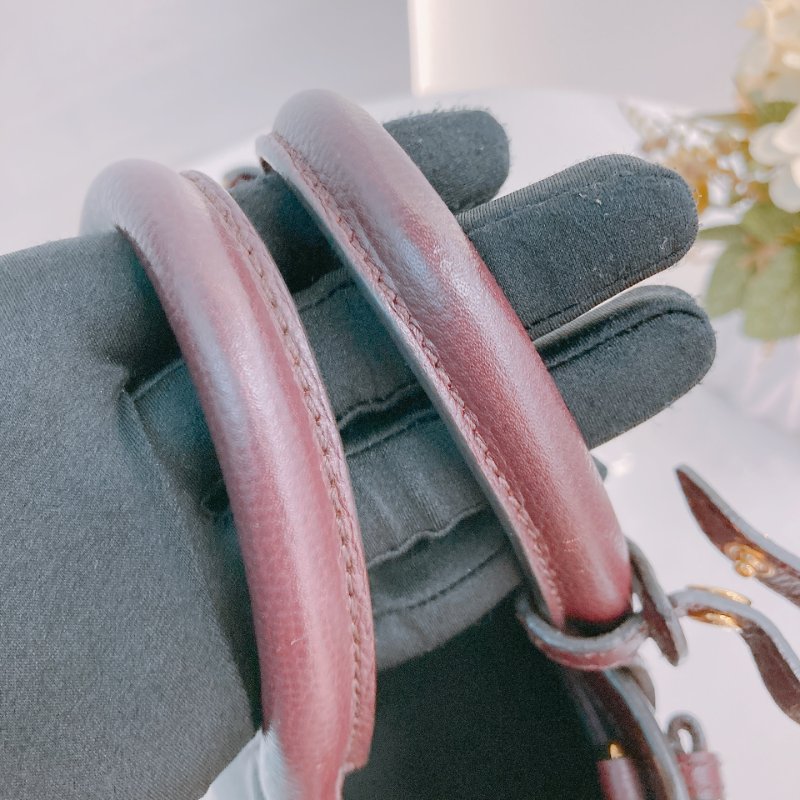 MS0571 Burberry 博柏利 手提 斜背 酒紅色 金扣 The Banner House Small Tote Shoulder Bag Burgundy x GHW-12