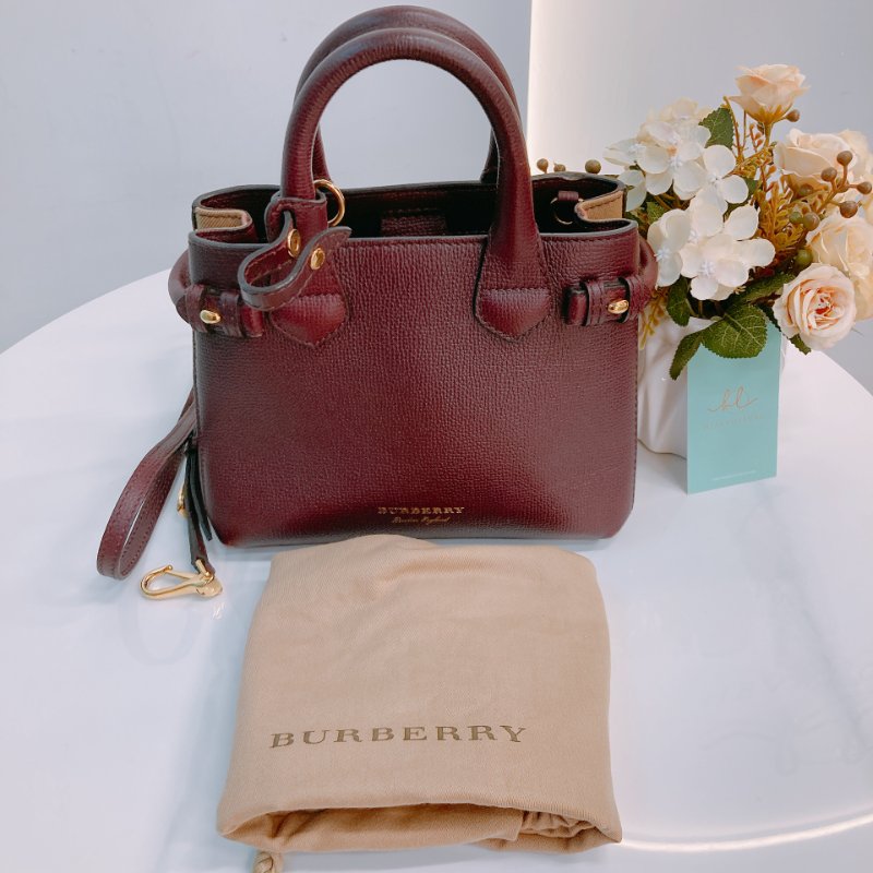 MS0571 Burberry 博柏利 手提 斜背 酒紅色 金扣 The Banner House Small Tote Shoulder Bag Burgundy x GHW-25