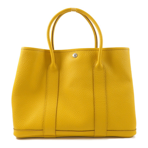 HERMES Negonda皮革Garden Party PM銀扣手挽袋Jaune Ambre