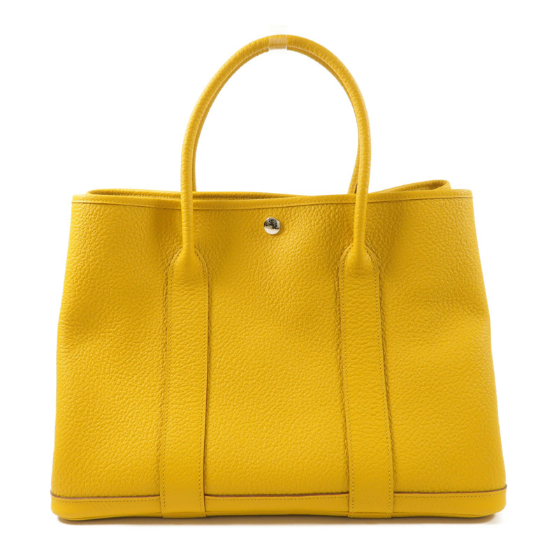 HERMES Negonda皮革Garden Party PM銀扣手挽袋Jaune Ambre-1
