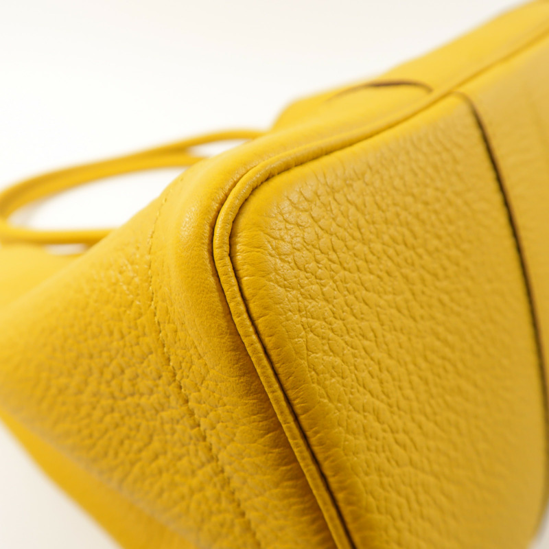 HERMES Negonda皮革Garden Party PM銀扣手挽袋Jaune Ambre-10