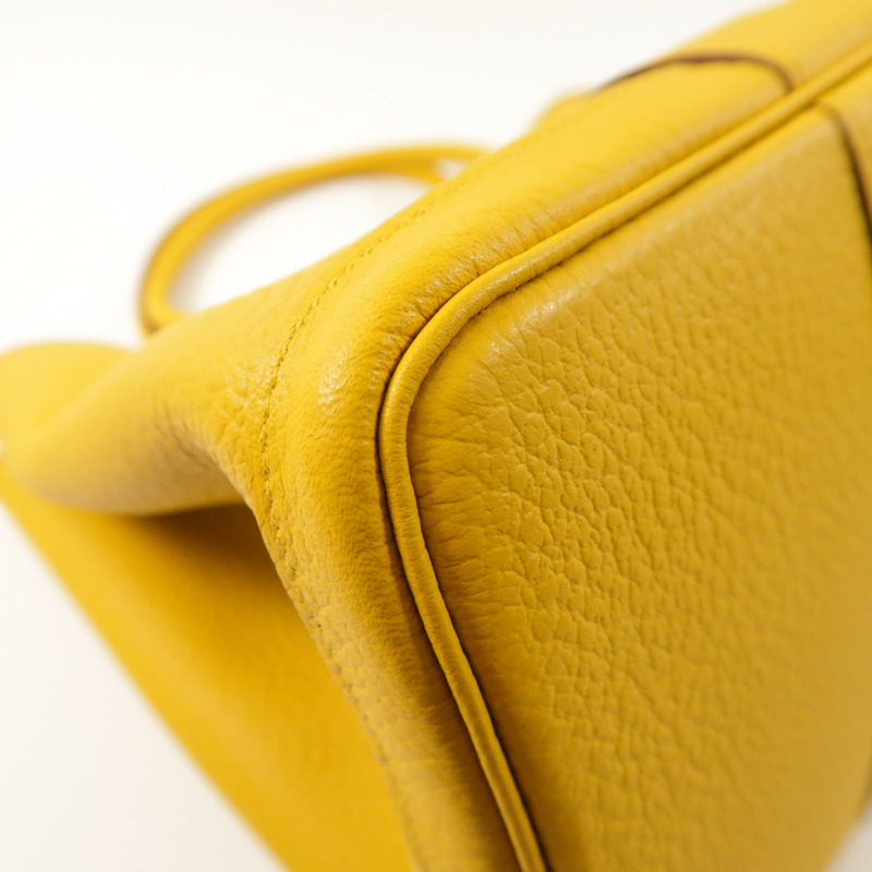 HERMES Negonda皮革Garden Party PM銀扣手挽袋Jaune Ambre-12