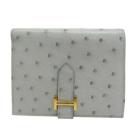 冰川藍 鴕鳥皮 Bearn 短夾 B刻 金扣【HERMES 愛馬仕】 B刻/PM/004/MK