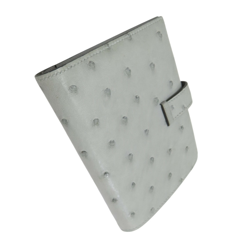 冰川藍 鴕鳥皮 Bearn 短夾 B刻 金扣【HERMES 愛馬仕】 B刻/PM/004/MK-3