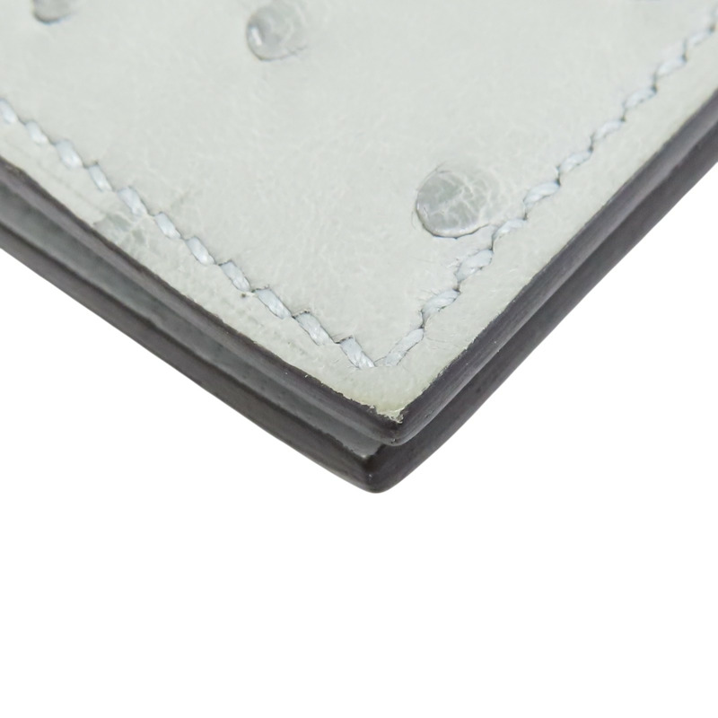 冰川藍 鴕鳥皮 Bearn 短夾 B刻 金扣【HERMES 愛馬仕】 B刻/PM/004/MK-9