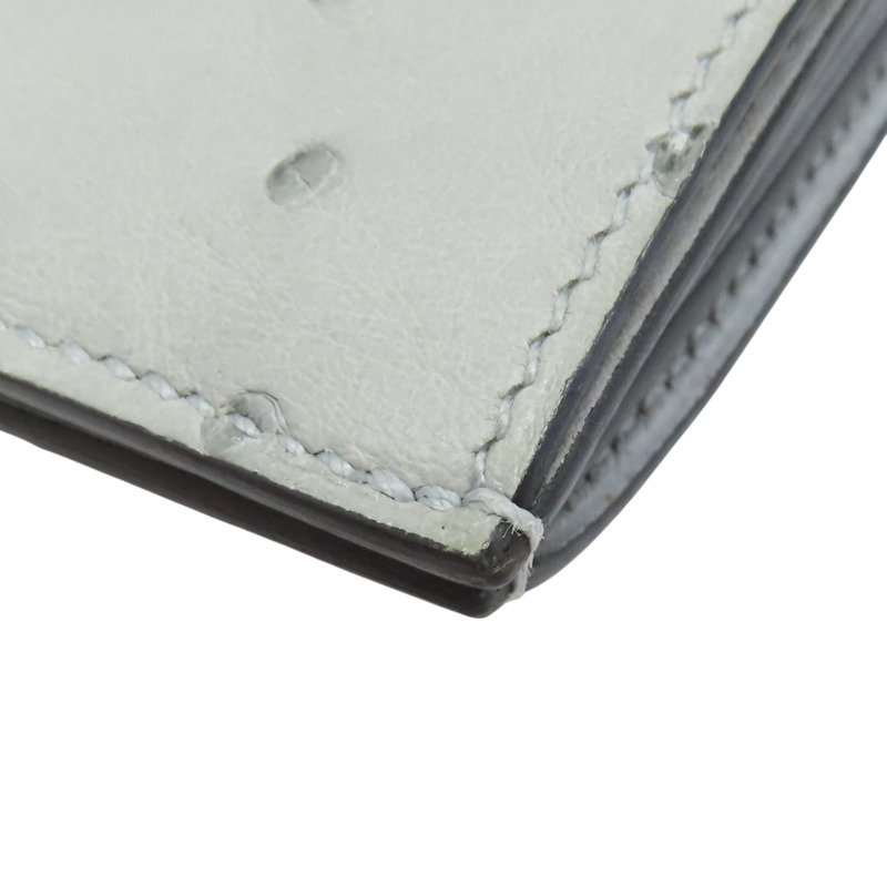 冰川藍 鴕鳥皮 Bearn 短夾 B刻 金扣【HERMES 愛馬仕】 B刻/PM/004/MK-10