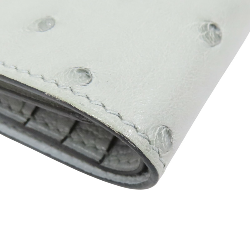 冰川藍 鴕鳥皮 Bearn 短夾 B刻 金扣【HERMES 愛馬仕】 B刻/PM/004/MK-11