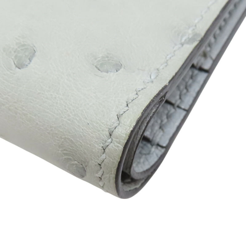 冰川藍 鴕鳥皮 Bearn 短夾 B刻 金扣【HERMES 愛馬仕】 B刻/PM/004/MK-12