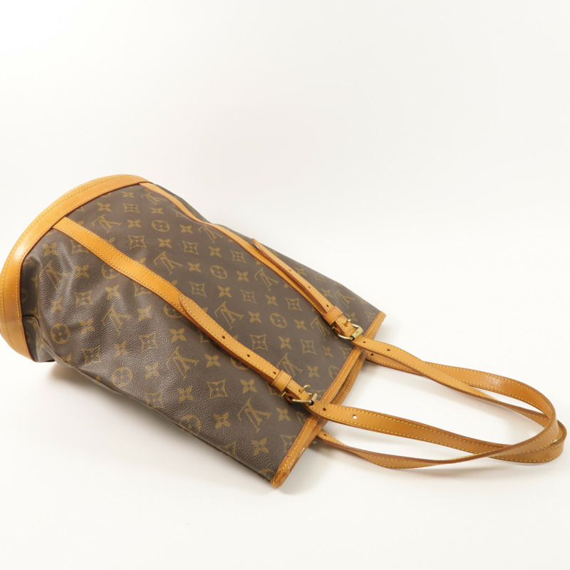 LOUIS VUITTON Monogram Bucket GM金扣手挽袋棕色-7