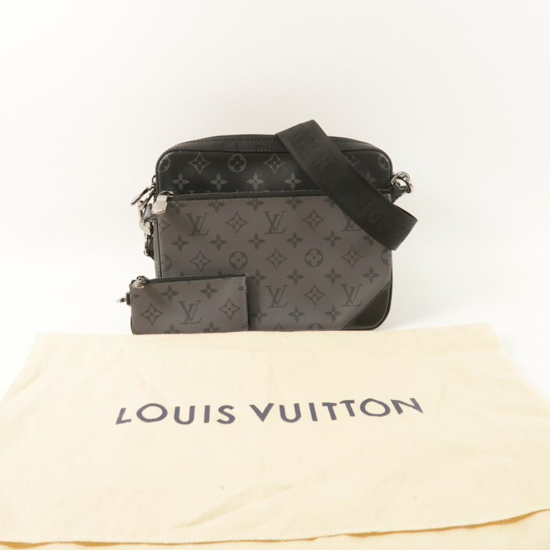 LOUIS VUITTON Monogram Eclipse Reverse Trio Messenger銀扣肩背袋灰色-9
