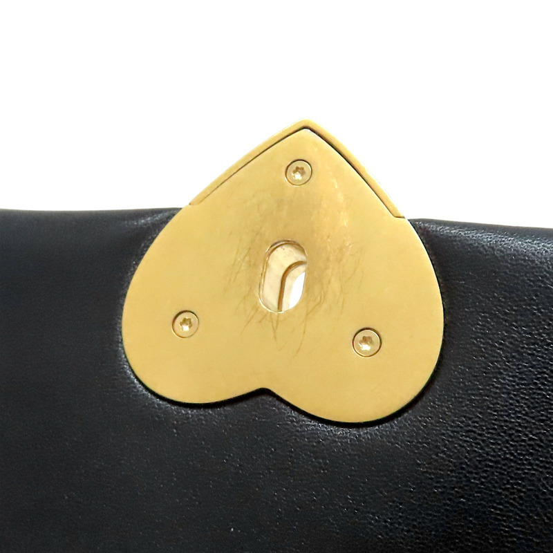 黑色 菱格紋 羊皮 鍊帶 愛心琺瑯釦方 Small Flap 肩背包【CHANEL 香奈兒】 AS3979-17