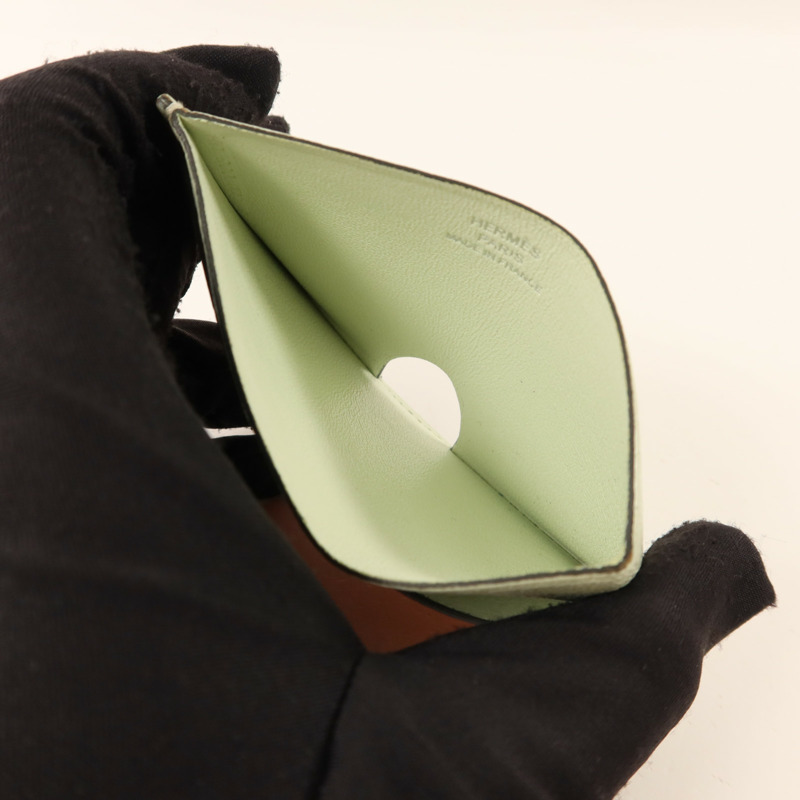 HERMES Chevre皮革Poisson卡片套Orange Poppy/Aqua-4