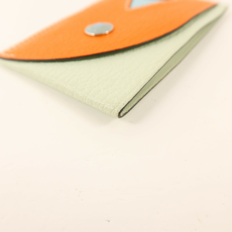 HERMES Chevre皮革Poisson卡片套Orange Poppy/Aqua-10