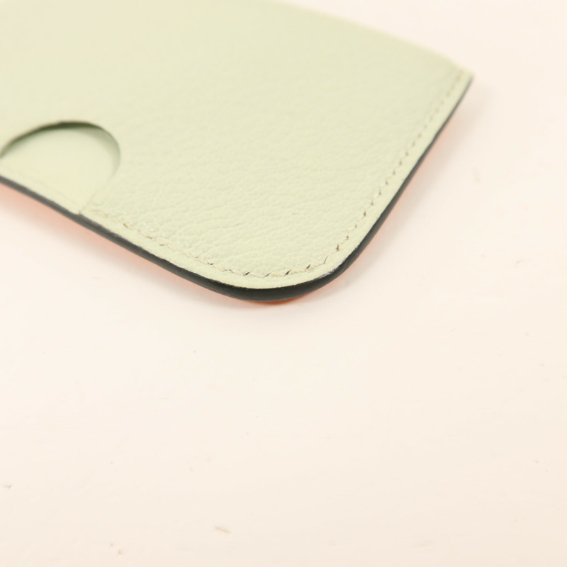 HERMES Chevre皮革Poisson卡片套Orange Poppy/Aqua-12
