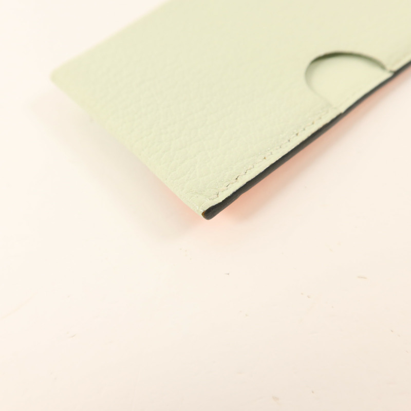 HERMES Chevre皮革Poisson卡片套Orange Poppy/Aqua-13