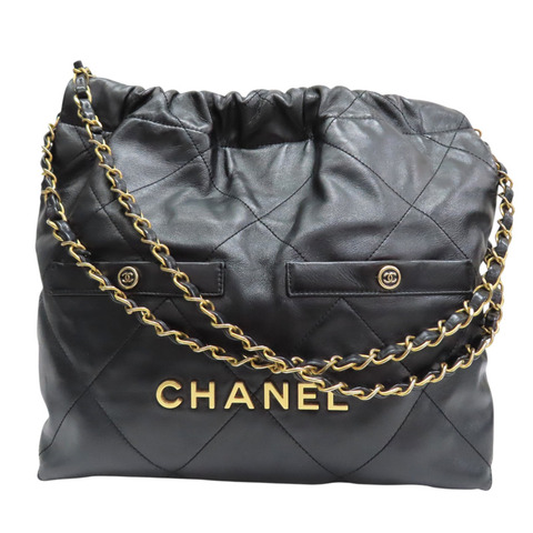 黑色 菱格紋 牛皮 Chanel 22 Hobo 肩背包【CHANEL 香奈兒】 AS3260
