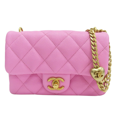 粉色 菱格紋 荔枝紋 Sweetheart 鏈帶肩背包 金釦【CHANEL 香奈兒】 AS3829