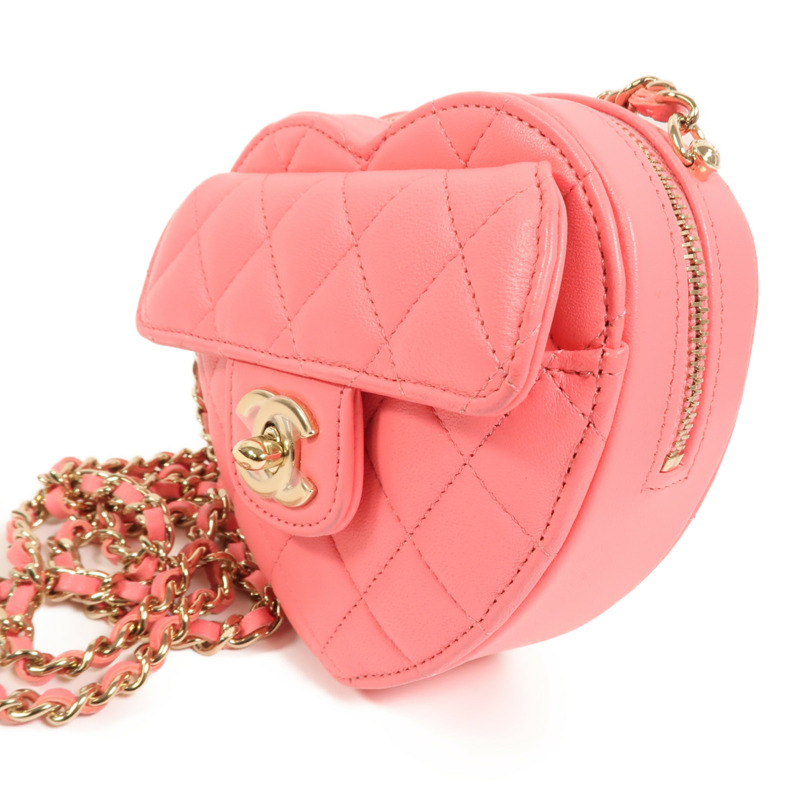 CHANEL 羊皮皮革Mini Heart Bag金扣鏈帶肩背袋-2