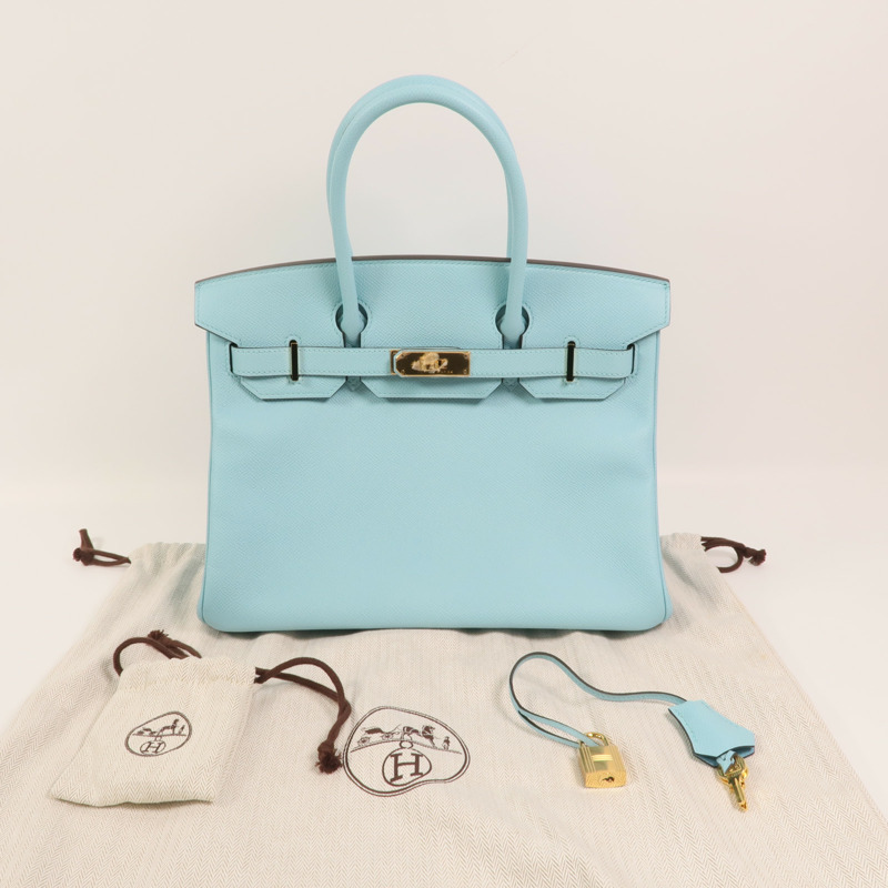HERMES Epsom皮革Birkin 30金扣手挽袋Bleu Atoll-10