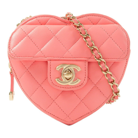 CHANEL 羊皮皮革CC in Love Heart金扣鏈帶肩背袋