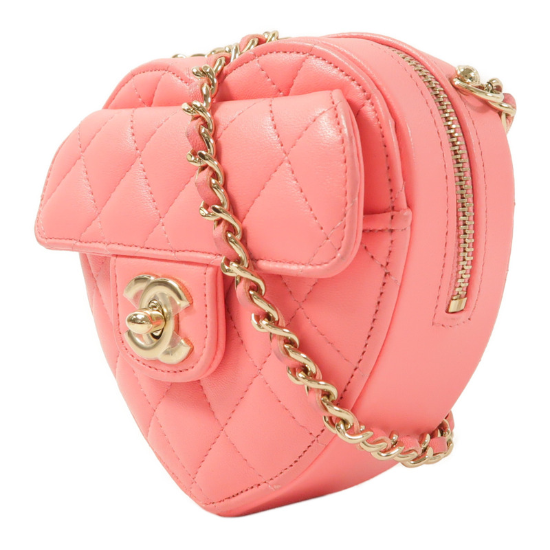 CHANEL 羊皮皮革CC in Love Heart金扣鏈帶肩背袋-2