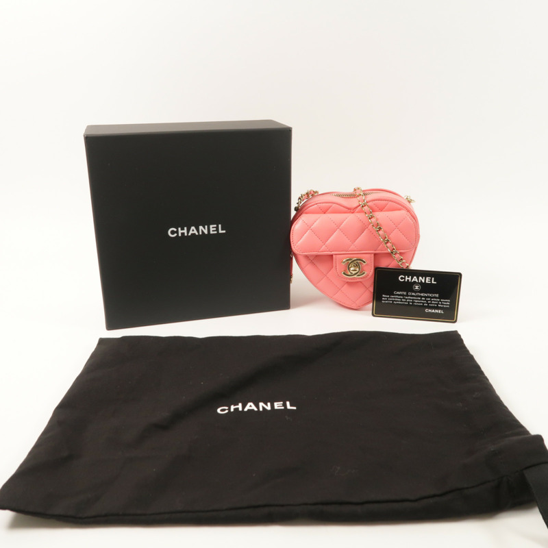 CHANEL 羊皮皮革CC in Love Heart金扣鏈帶肩背袋-9