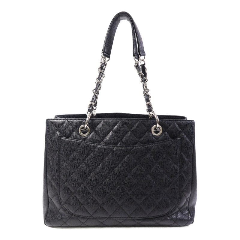 CHANEL 牛皮皮革GST Grand Shopping Tote Bag銀扣鏈帶肩背袋-1