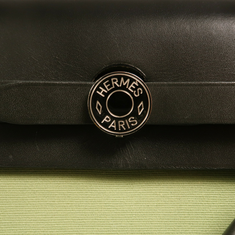 HERMES 帆布Herbag PM銀扣手挽肩背兩用袋Vert Criquet-5