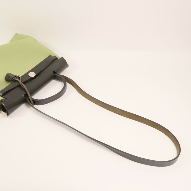 HERMES 帆布Herbag PM銀扣手挽肩背兩用袋Vert Criquet-9
