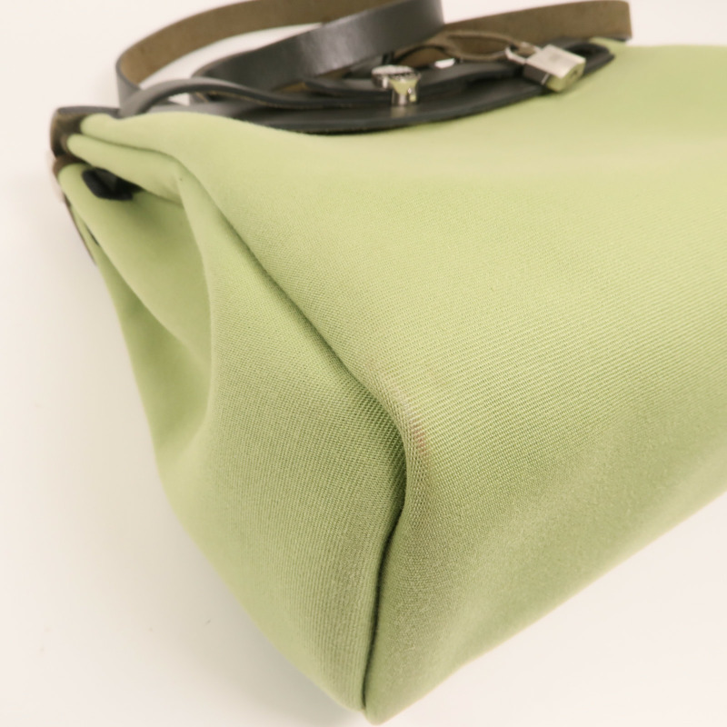 HERMES 帆布Herbag PM銀扣手挽肩背兩用袋Vert Criquet-12