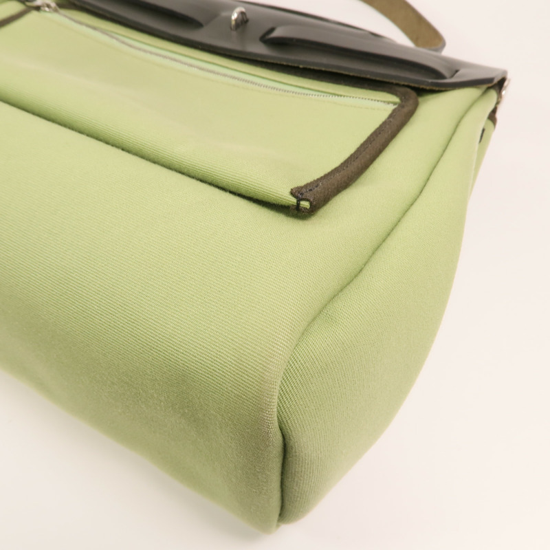 HERMES 帆布Herbag PM銀扣手挽肩背兩用袋Vert Criquet-13