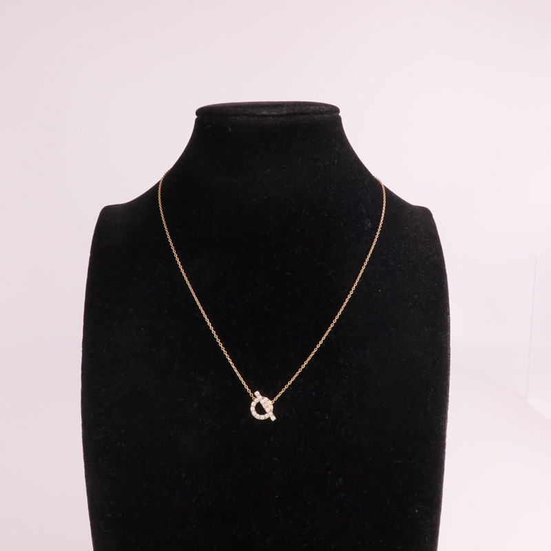 HERMES 18K玫瑰金Finesse Diamond Pendant鑽石金扣項鏈-9