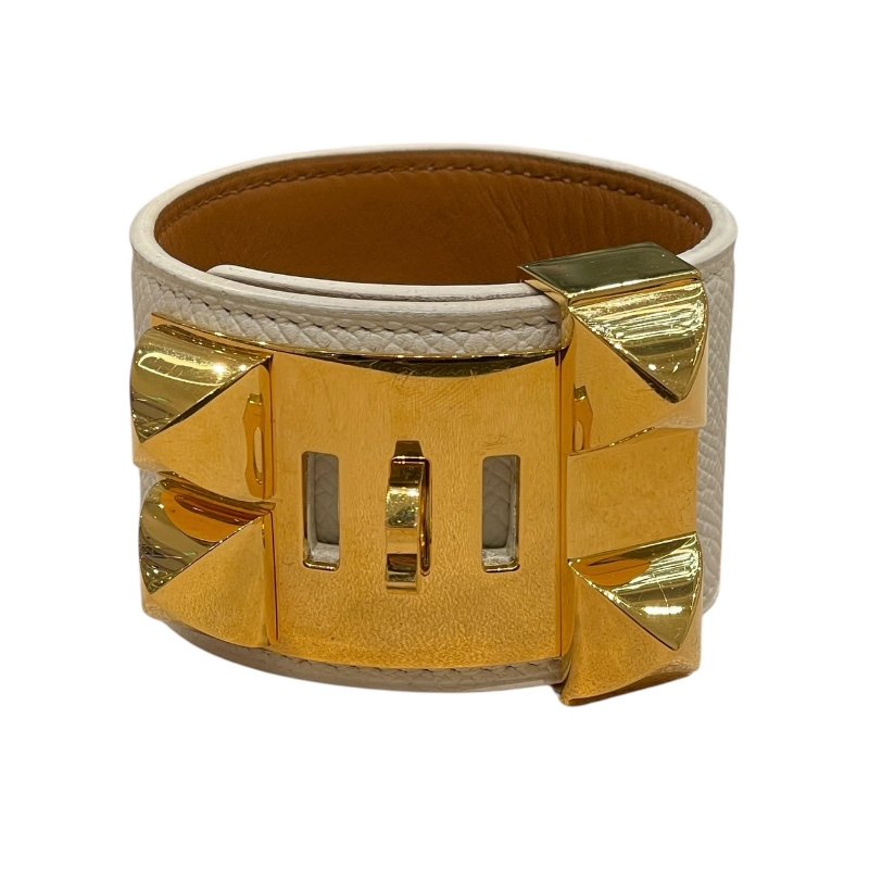 HERMES 愛馬仕 COLLIER DE CHIEN CDC 寬版手環 EPSOM皮 S號 奶昔白 金釦-1