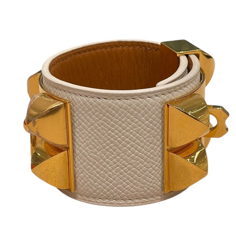HERMES 愛馬仕 COLLIER DE CHIEN CDC 寬版手環 EPSOM皮 S號 奶昔白 金釦-2