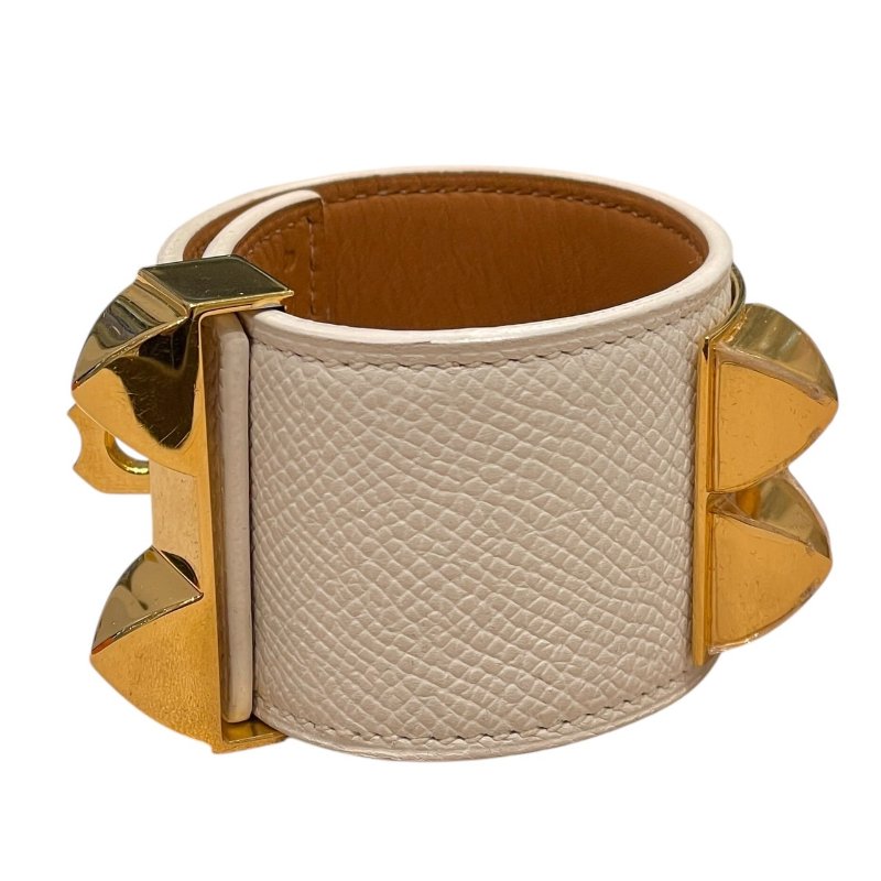 HERMES 愛馬仕 COLLIER DE CHIEN CDC 寬版手環 EPSOM皮 S號 奶昔白 金釦-3