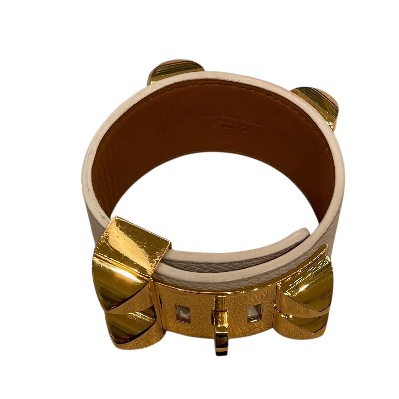 HERMES 愛馬仕 COLLIER DE CHIEN CDC 寬版手環 EPSOM皮 S號 奶昔白 金釦-5