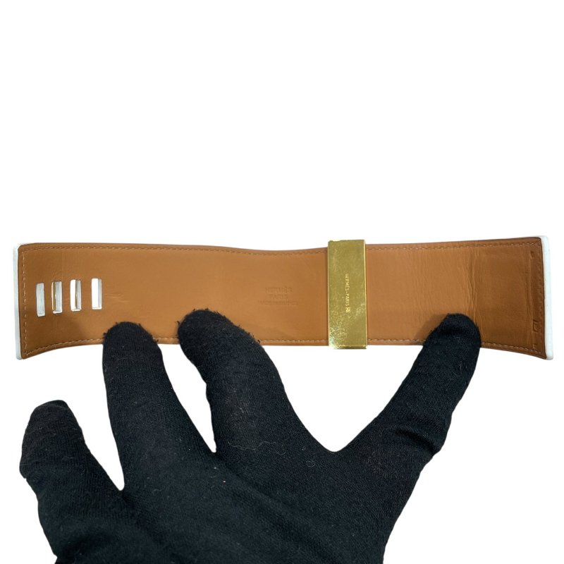 HERMES 愛馬仕 COLLIER DE CHIEN CDC 寬版手環 EPSOM皮 S號 奶昔白 金釦-6