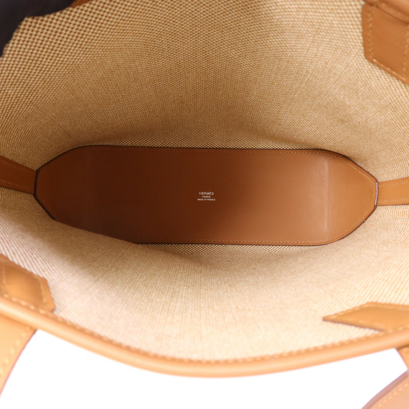HERMES 帆布Cabas H En Biais 27手挽肩背兩用袋Gold-4