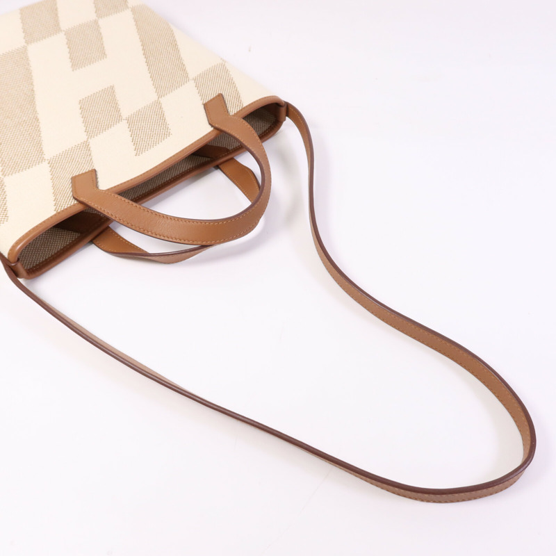 HERMES 帆布Cabas H En Biais 27手挽肩背兩用袋Gold-8