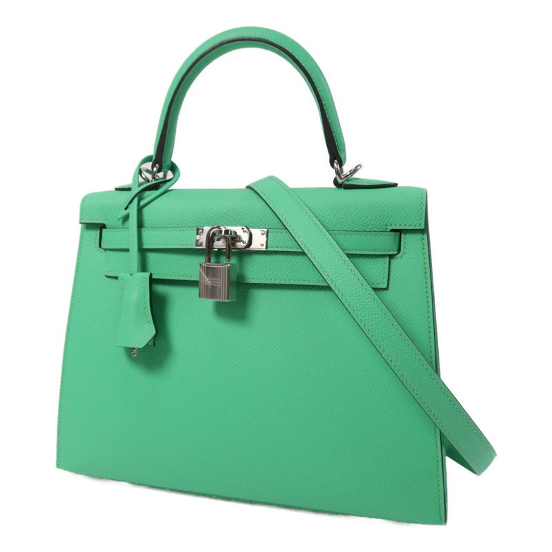 HERMES Epsom皮革Kelly 25銀扣手挽肩背兩用袋Vert Comics-2