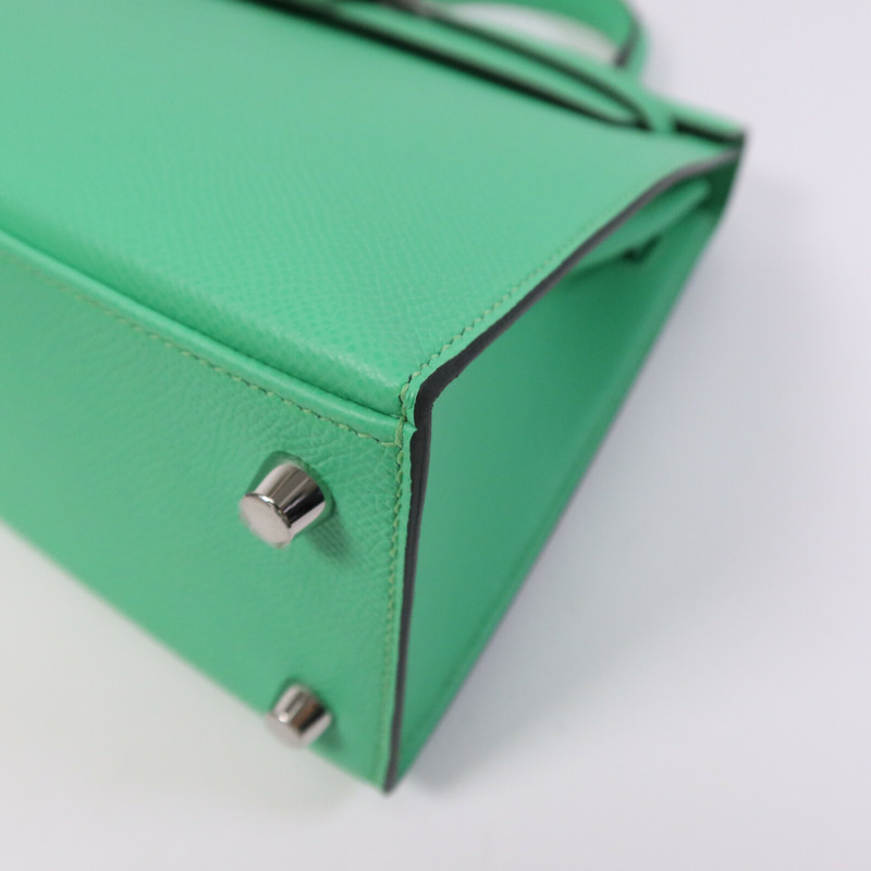 HERMES Epsom皮革Kelly 25銀扣手挽肩背兩用袋Vert Comics-10