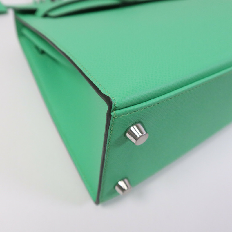 HERMES Epsom皮革Kelly 25銀扣手挽肩背兩用袋Vert Comics-11