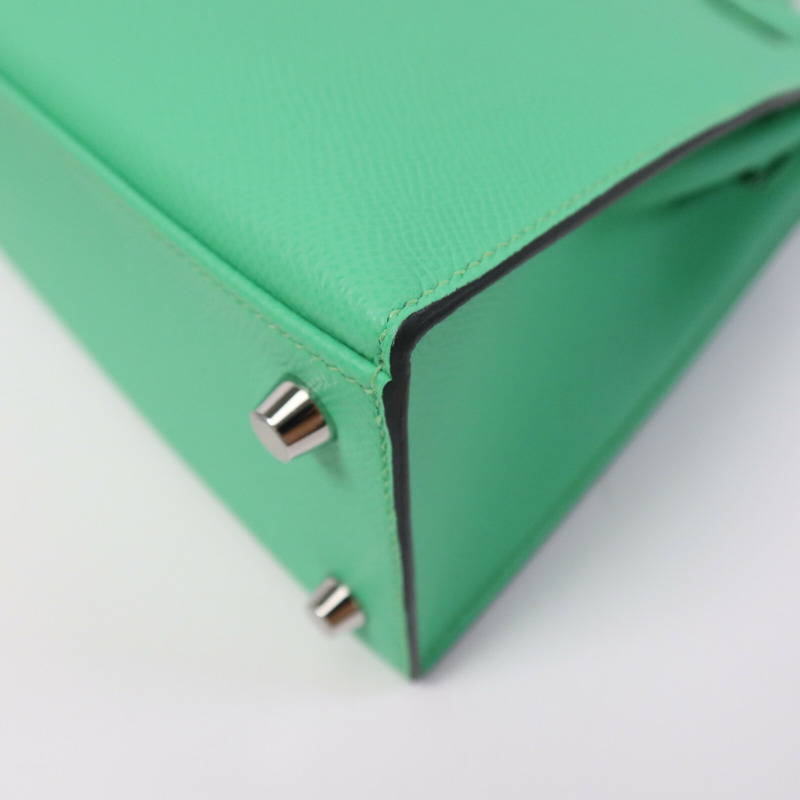 HERMES Epsom皮革Kelly 25銀扣手挽肩背兩用袋Vert Comics-12