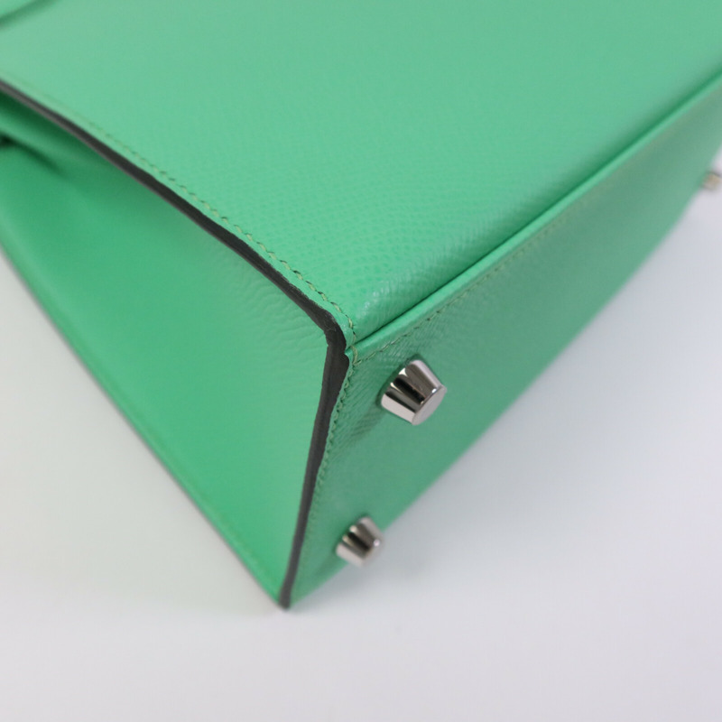 HERMES Epsom皮革Kelly 25銀扣手挽肩背兩用袋Vert Comics-13